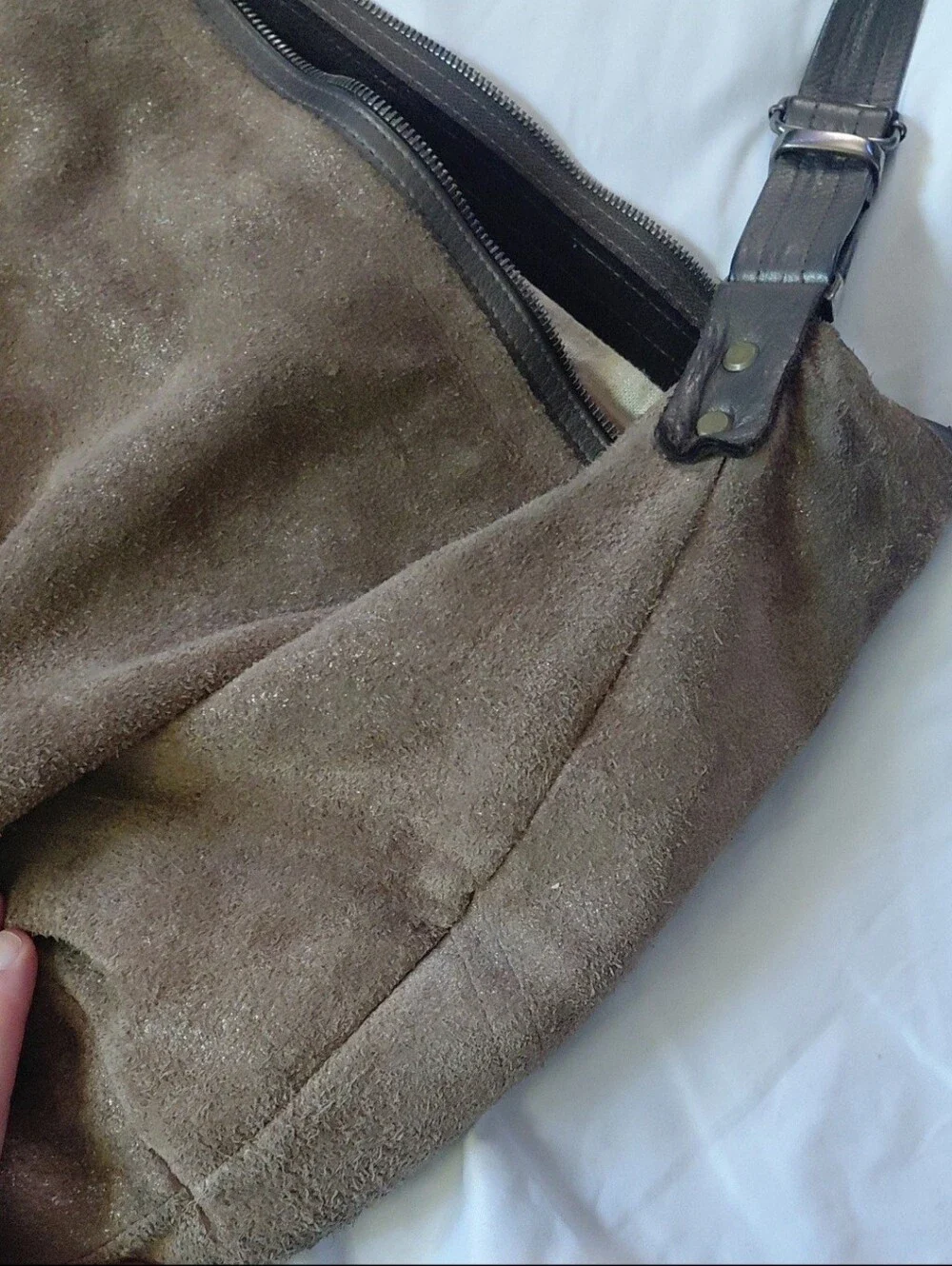 Vintage Natasha Durham Original Hobo Bag Suede Espresso Brown Metallic Dusted